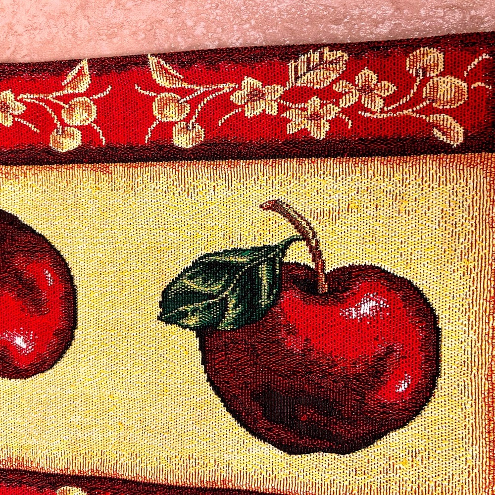 Vintage Apple Tapestry table runner 68 1/2” x 12”. Vibrant colors